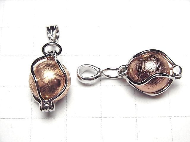 Meteoriten (Muonionalusta) Rosa Goldfarbe mit 12 mm Kugel Anhänger Silber 925