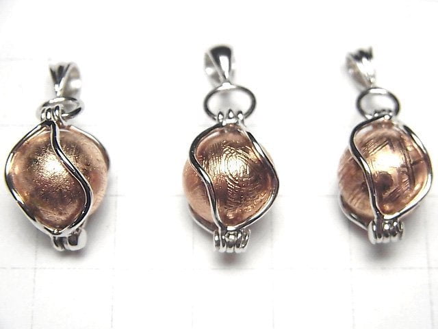 Meteoriten (Muonionalusta) Rosa Goldfarbe mit 12 mm Kugel Anhänger Silber 925