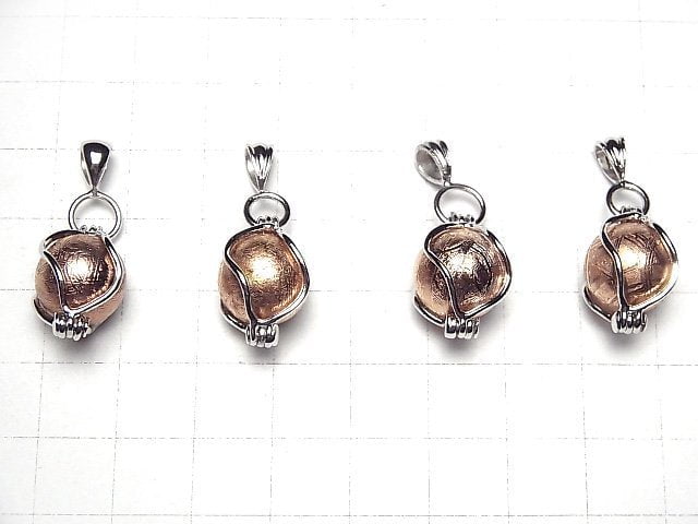 Meteoriten (Muonionalusta) Rosa Goldfarbe mit 12 mm Kugel Anhänger Silber 925