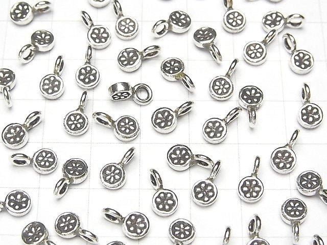 Karen Silver Flower Pattern Coin Charm 10x5x2mm 1pc