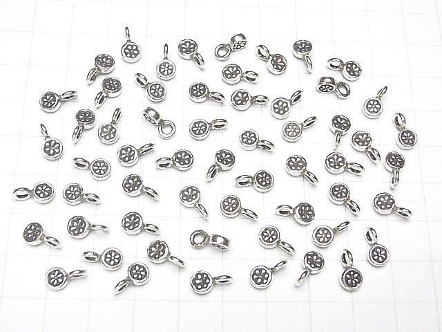 Karen Silver Flower Pattern Coin Charm 10x5x2mm 1pc