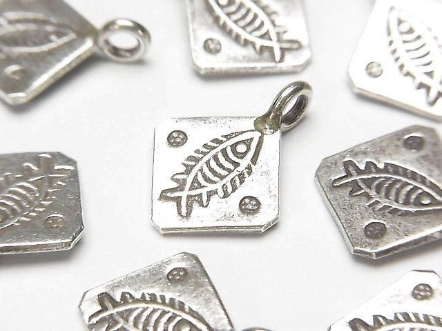 Karen Silver Diamond Charm with Fish Pattern, 16x12x1mm, 1pc