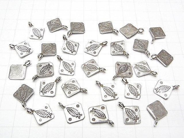 Karen Silver Diamond Charm with Fish Pattern, 16x12x1mm, 1pc