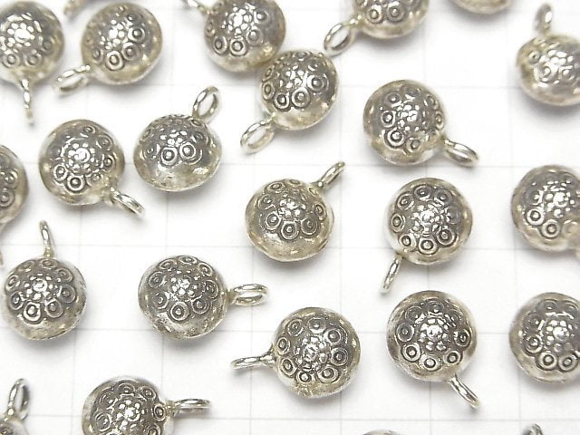 Karen Silver Flower Pattern Coin Charm 14x10mm 1pc