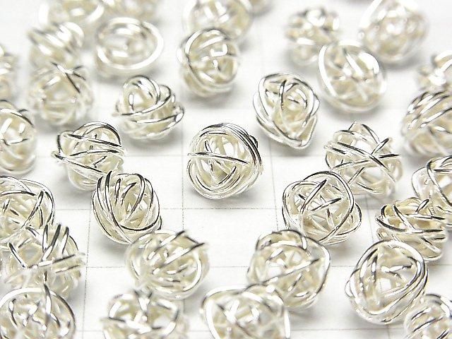 Karen Silver Motif Beads, Round, 6mm & 8mm, White Silver, 2pcs