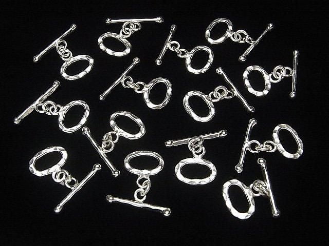 Karen Silver Oval Toggle Glasses with Hammered Finish, 15mm, 1 Pair