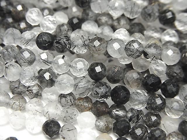 電氣石石英 AA++ 切面圓珠 4mm 一串 (約15英吋/37公分) 高品質!