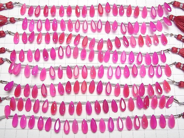 Hohe Qualität Fuchsia-Rosa Chalcedon AAA Birnenform facettiert 12x5mm halb oder 1strang Perlen (18 Stück)