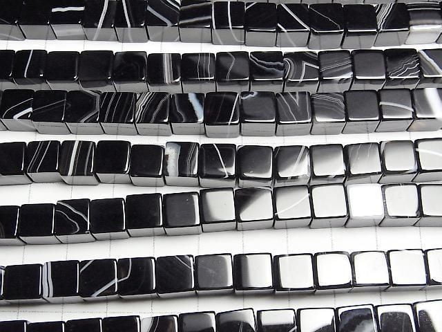 Gestreifter Onyx Würfel 8x8x8mm halb oder 1Strang Perlen (ca. 15 Zoll / 36 cm)