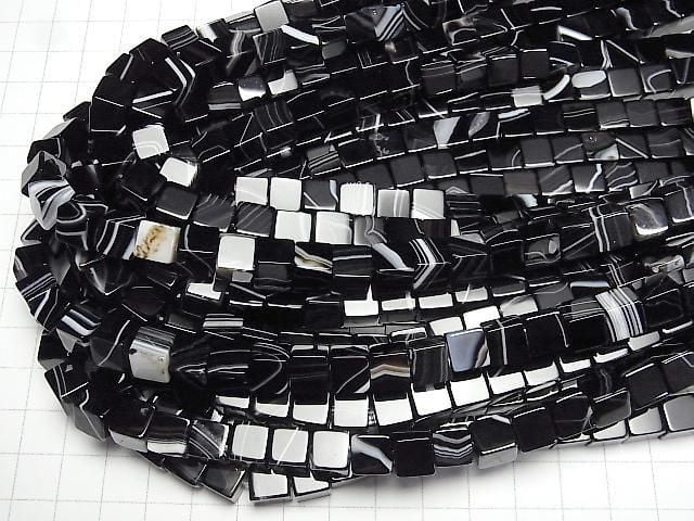 Gestreifter Onyx Würfel 8x8x8mm halb oder 1Strang Perlen (ca. 15 Zoll / 36 cm)