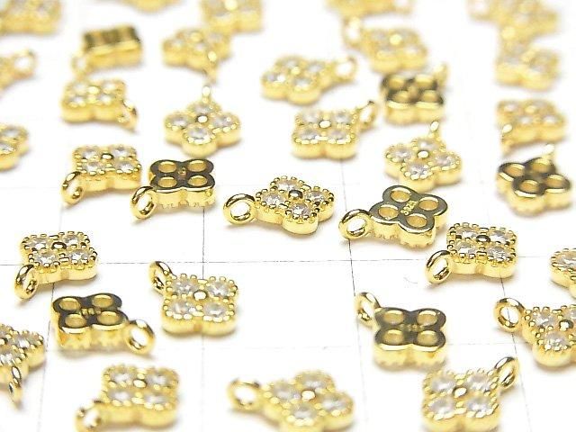 Silver 925 Flower Charm (8x6x2mm) with CZ, 18KGP, 2pcs