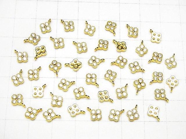 Silver 925 Flower Charm (8x6x2mm) with CZ, 18KGP, 2pcs