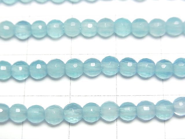 Hochwertig! Meerblauer Chalcedon AAA 128 facettierte Runde 4mm 1/4-1strang Perlen (ca. 15 Zoll / 38 cm)