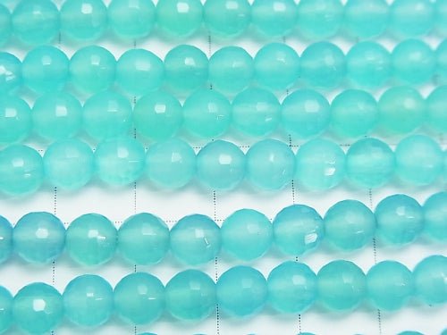 Sea blue Chalcedony AAA 128 Faceted Round 6 mm half or 1 strand beads (aprx.15 inch / 38 cm)