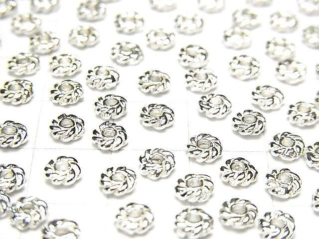 925銀 圓扁珠 4x4x1.5mm 白色 銀色 2個