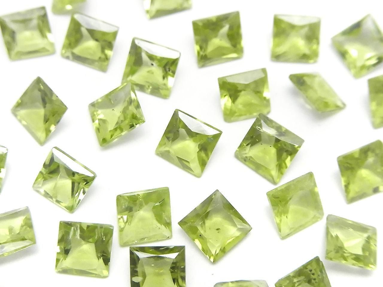 高品質橄欖石 AAA 未鑽孔公主方形 6x6x4mm 5顆
