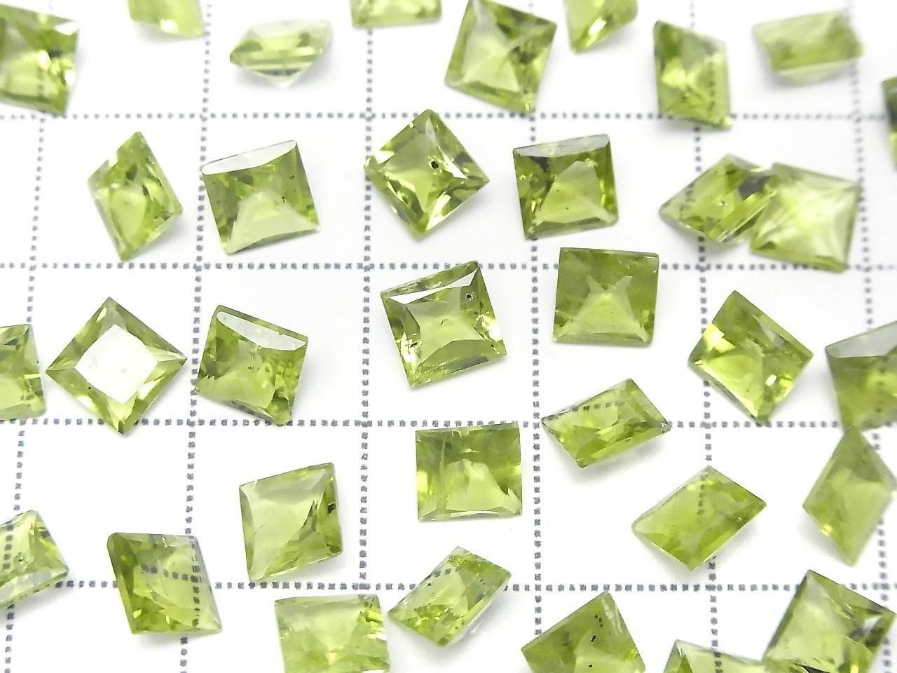 Hochwertiger Peridot AAA Ungebohrt Prinzessinnen-Schliff 6x6x4mm 5Stück