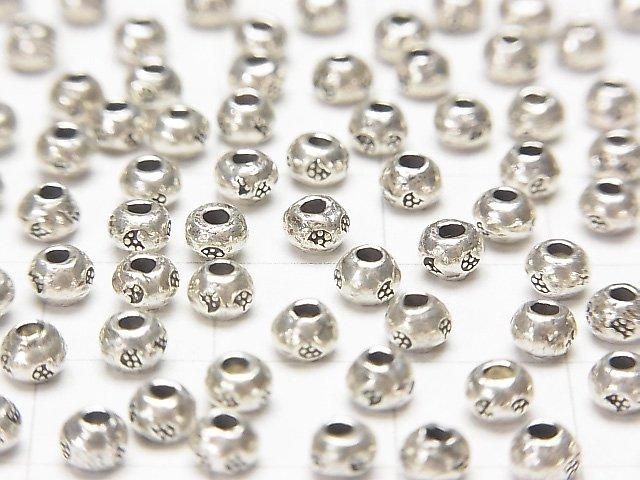 Karen Silver Flower Pattern Rondelle 3.5x3.5x2.5mm 4pcs