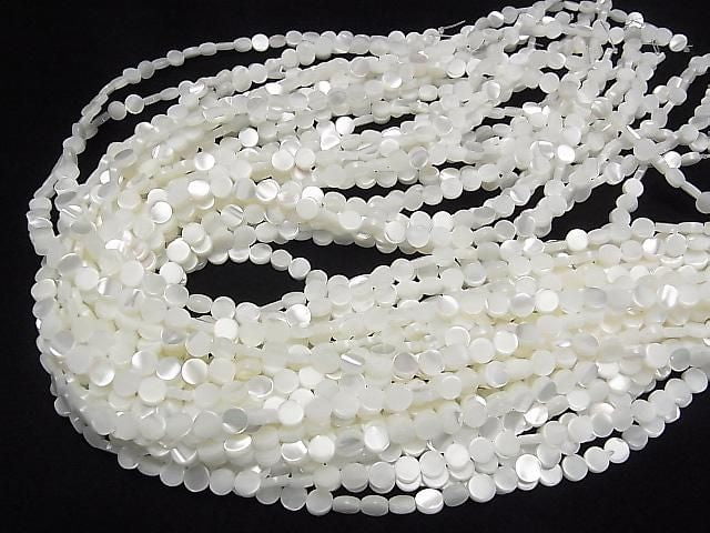 Mother of Pearl (MOP) White Coin 6x6x3mm 1-strand beads (approx. 15 inches/38 cm)