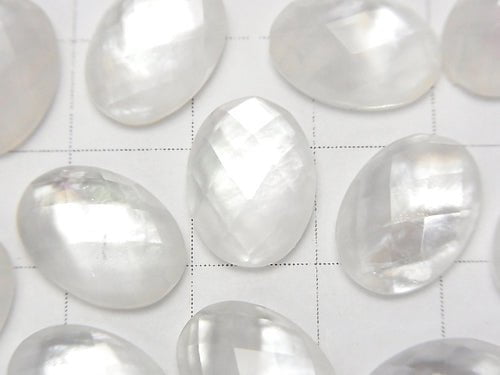 Weißes Muschel x Kristall AAA- Oval Facettiert Cabochon 14x10mm 3Stück