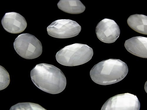 Weißes Muschel x Kristall AAA- Oval Facettiert Cabochon 14x10mm 3Stück