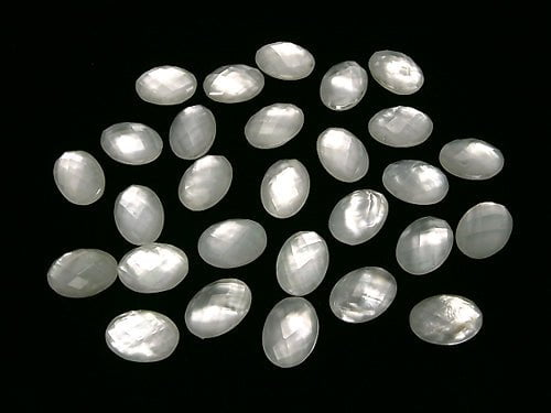 Weißes Muschel x Kristall AAA- Oval Facettiert Cabochon 14x10mm 3Stück