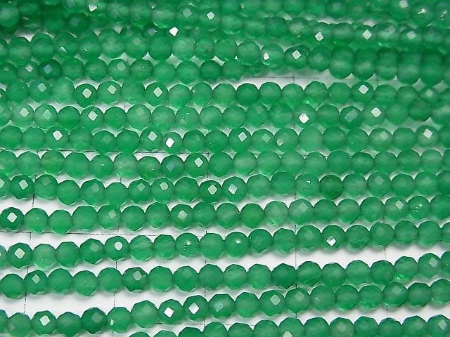 Hochwertig! Grüner Onyx AAA facettierte Runde 3mm 1Strang Perlen (ca. 15 Zoll / 37 cm)