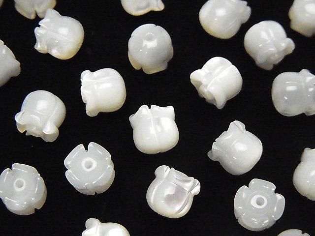 Hochwertige weiße Muschel (Silberlippen-Auster) AAA Maiglöckchen (Blume) Motiv 6x7x7mm 4Stück