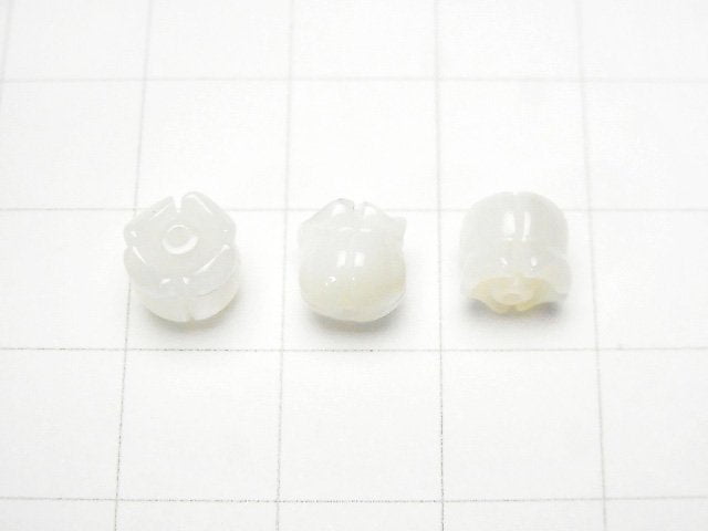 Hochwertige weiße Muschel (Silberlippen-Auster) AAA Maiglöckchen (Blume) Motiv 6x7x7mm 4Stück