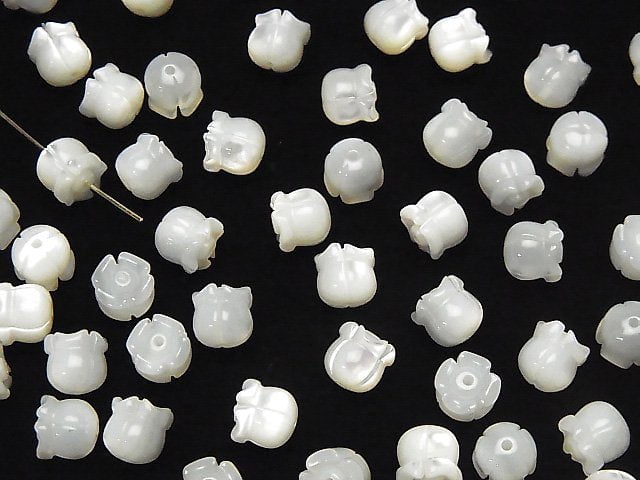 Hochwertige weiße Muschel (Silberlippen-Auster) AAA Maiglöckchen (Blume) Motiv 6x7x7mm 4Stück