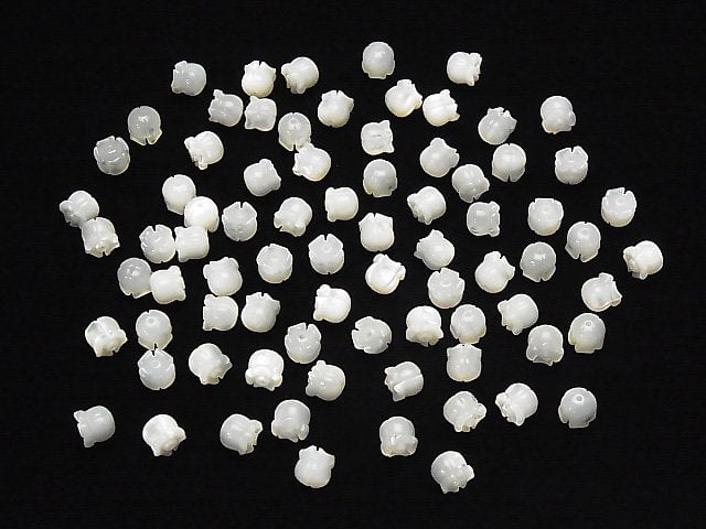 Hochwertige weiße Muschel (Silberlippen-Auster) AAA Maiglöckchen (Blume) Motiv 6x7x7mm 4Stück
