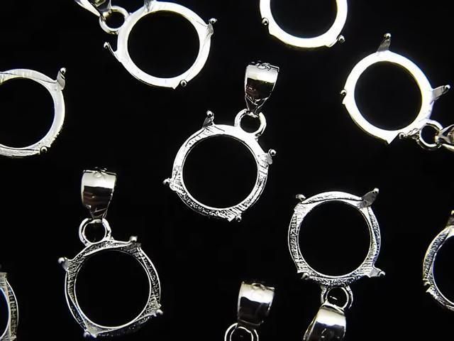 Silver 925 Pendant Frame, Round 8mm, Rhodium Plated, 1pc