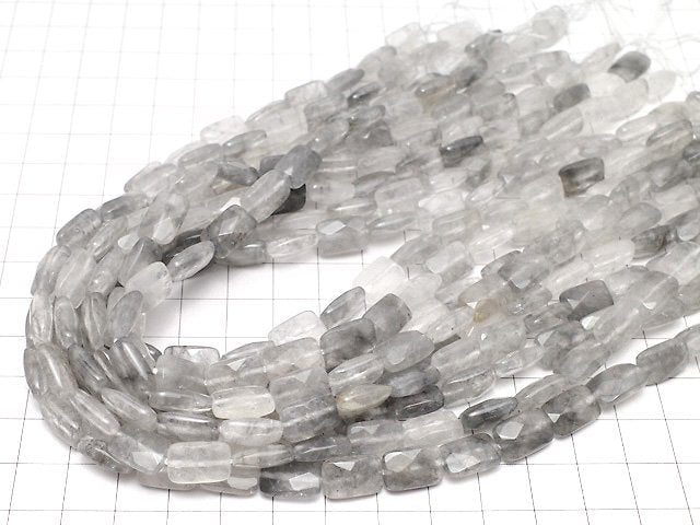 Grauer Quarz AA Facettierte Rechteck 12x8x5mm halb oder 1 Strang Perlen (ca. 15 Zoll / 37 cm)