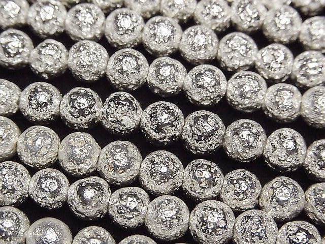 Lava rund 6 mm silberbeschichtet 1 Strang Perlen (ca. 15 Zoll / 36 cm)