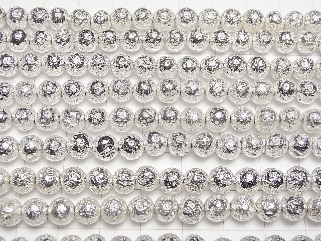 Lava rund 6 mm silberbeschichtet 1 Strang Perlen (ca. 15 Zoll / 36 cm)