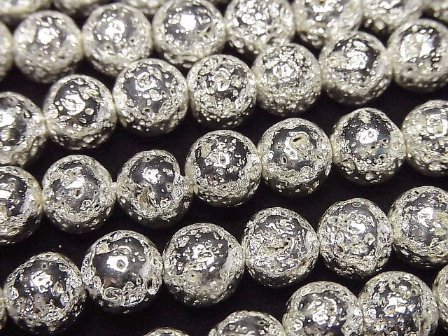 Lava rund 8 mm silberbeschichtet 1 Strang Perlen (ca. 15 Zoll / 37 cm)