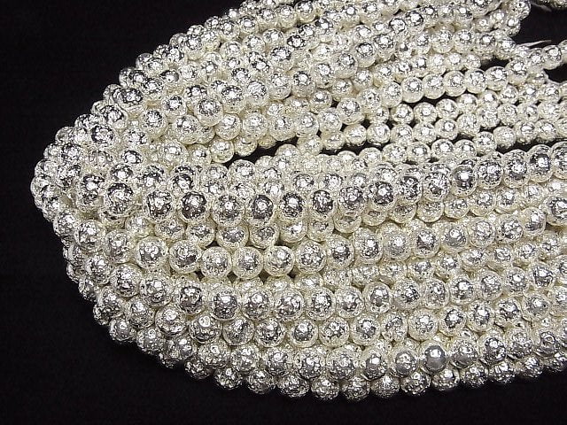 Lava rund 8 mm silberbeschichtet 1 Strang Perlen (ca. 15 Zoll / 37 cm)