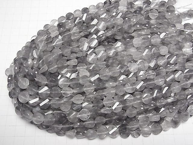 Grauer Quarz AA Twist x mehrere Facetten facettierte Münze 10x10x5mm halb oder 1strang Perlen (ca. 15 Zoll / 38 cm)