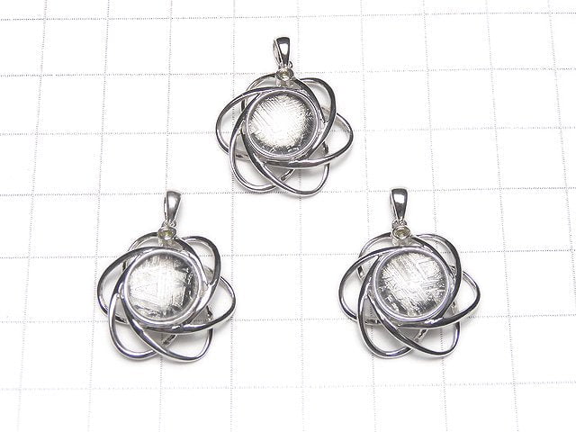 Meteorite & Moldavite 1 stone! Flower motif pendant 21mm Silver925