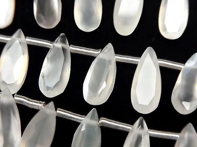 高品質白色月光石 AAA 梨形刻面 12x5mm 1串珠子 (18顆)