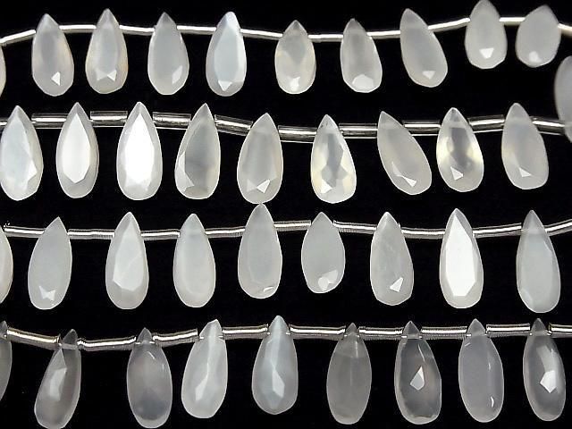 高品質白色月光石 AAA 梨形刻面 12x5mm 1串珠子 (18顆)