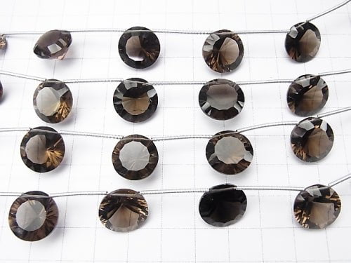 1 Strang 22,99 $! Hochwertiger rauchiger Quarz AAA Münze Concave Cut 14 x 14 mm 1 Strang Perlen (5 Stück)
