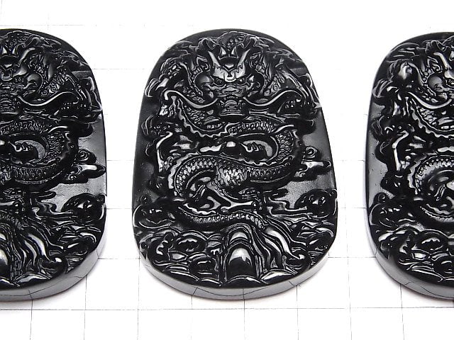 Drachen geschnitzt! Schwarzer Obsidian AAA Platte 57x41x12mm 1 Stück