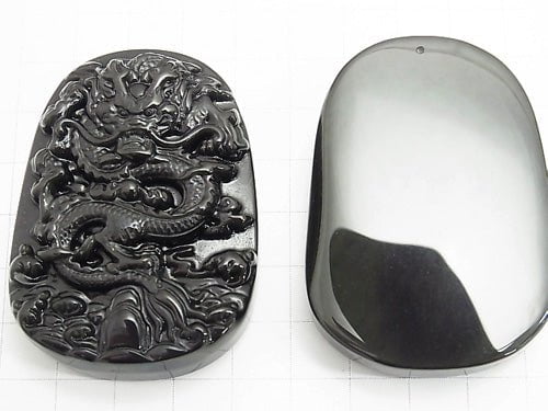 Drachen geschnitzt! Regenbogen-Obsidian AAA Platte 58x41x12mm 1 Stück