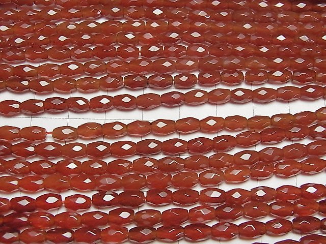 Roter Achat facettierte Reiskorn 6x4x4mm 1 Strang Perlen (ca. 15 Zoll / 37 cm)