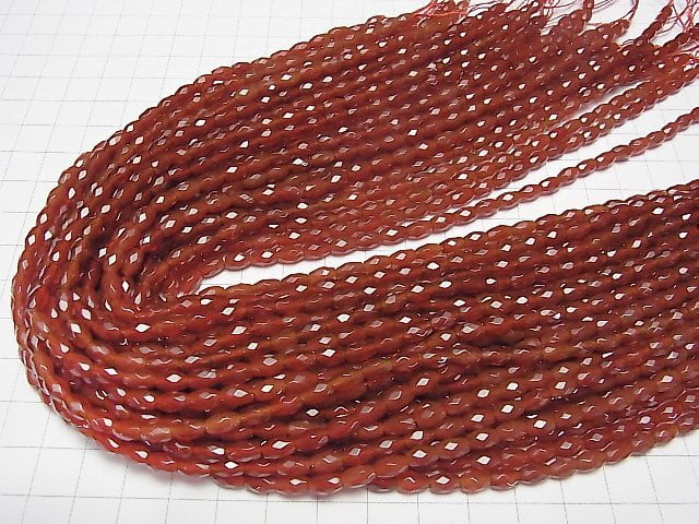 Roter Achat facettierte Reiskorn 6x4x4mm 1 Strang Perlen (ca. 15 Zoll / 37 cm)