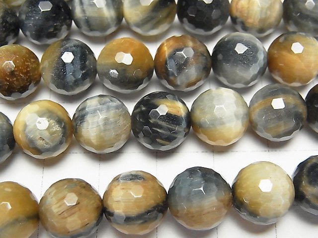 Silber Blau & Goldener Tigerauge AA++ 128-facettierte Runde 10 mm halb oder 1strang Perlen (ca. 15inch / 38cm)