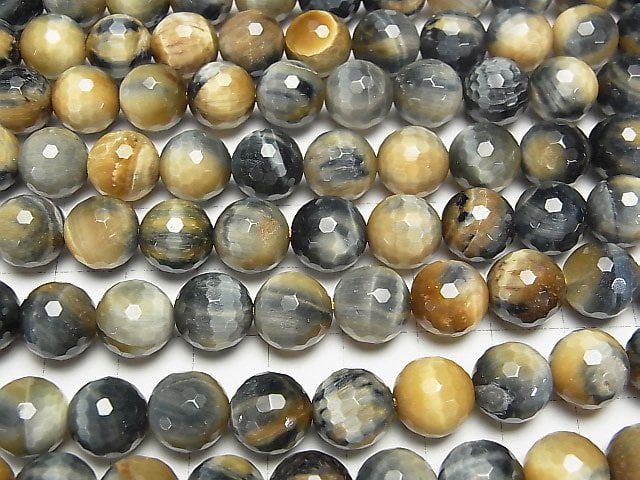 Silber Blau & Goldener Tigerauge AA++ 128-facettierte Runde 10 mm halb oder 1strang Perlen (ca. 15inch / 38cm)