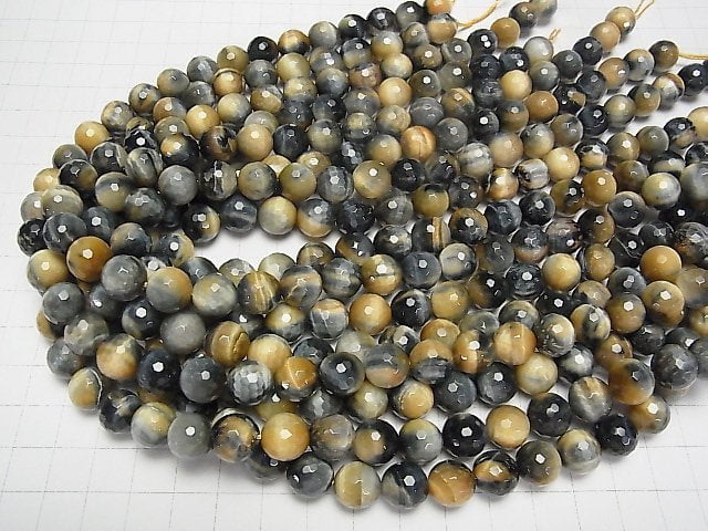Silber Blau & Goldener Tigerauge AA++ 128-facettierte Runde 10 mm halb oder 1strang Perlen (ca. 15inch / 38cm)