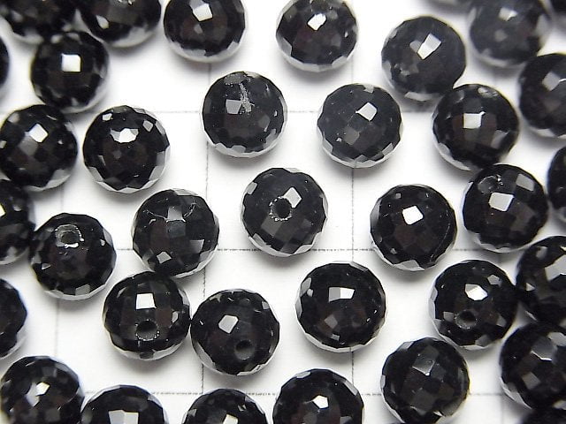 Schwarzer Spinell AAA Halbgebohrter Facettierter Rund 6mm 3 Stück